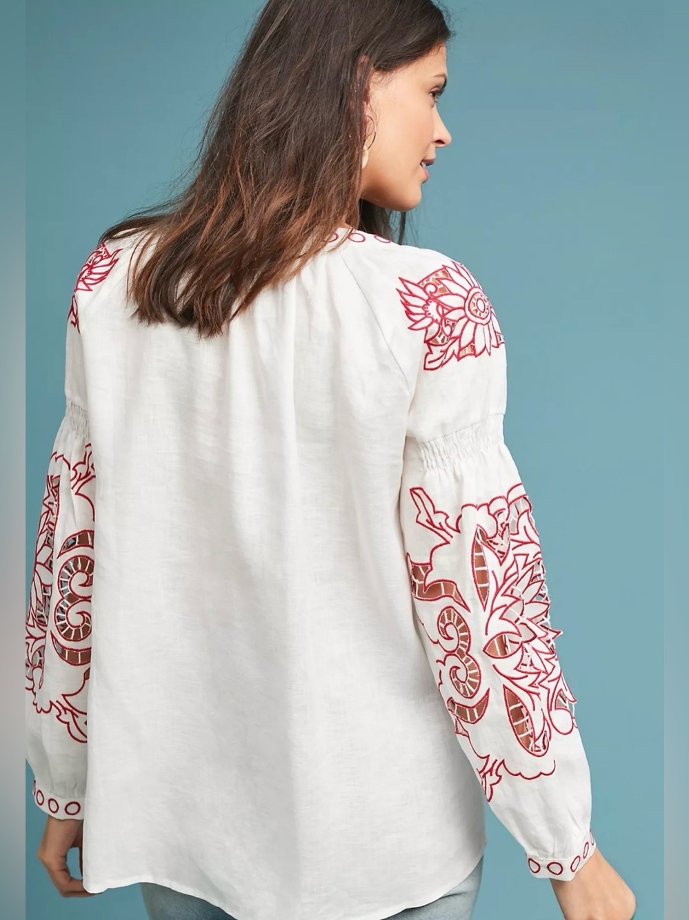 Anthropologie x RD + KOKO Linen blend Peasant Top - Picture 2 of 11
